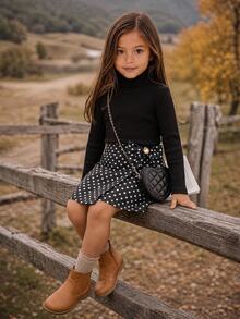 Emery Rose Kids Emery Rose Kids 女童小女孩純色高領長袖秋季上衣與波點印花裙褲套裝 - 彩色 - 查看 3