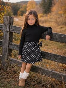Emery Rose Kids Emery Rose Kids 女童小女孩純色高領長袖秋季上衣與波點印花裙褲套裝 - 彩色 - 查看 5