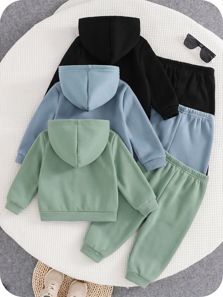 SHEIN 6pcs Baby Boy Baby Girl Autumn/Winter Cute Casual Sports Tracksuit, Boy Joggers, Knitted Fleece Lined Thick Letter Pattern Hoodie & Long Pants Set - Multicolor - View 2