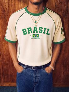 Aesthetic Post 復西隊足球T恤，美國 BRASIL 10 印花，男士圖案T恤，圖案T恤，男士時尚運動上衣，足球/足球用品，足球 - 彩色 - 查看 7
