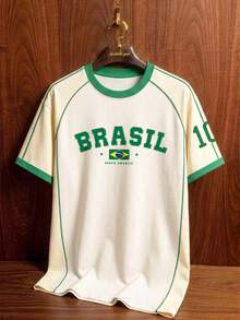 Aesthetic Post 復西隊足球T恤，美國 BRASIL 10 印花，男士圖案T恤，圖案T恤，男士時尚運動上衣，足球/足球用品，足球 - 彩色 - 查看 2