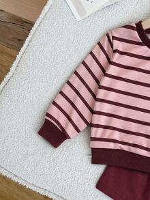 SHEIN Baby Girl Colorful Striped Loose Pullover Top Casual Elastic Leggings With Floral Pattern Decoration Suitable For Autumn/Winter - Multicolor - View 5
