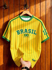Aesthetic Post 巴西足球球衣 T-shirt，男士球迷上衣，適合比賽日、體育賽事、街頭穿搭、日常穿著、派對、團隊出遊、假期 - 彩色 - 查看 3