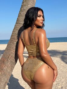 Swim SXY طقم قطعتين توب تانك ذهبي مثير بتصميم مجعد مقاس كبير جديد 2026 مناسب لصور الإجازات - الذهبي - مشاهدة 2
