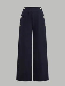 SHEIN Girlism 青少年女孩皇家藍拼色拼接雙排扣翻領襯衫與純色長褲休閒襯衫套裝 - 藍白色 - 查看 7