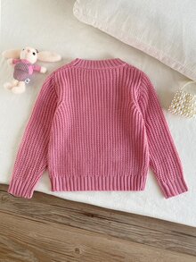 SHEIN 女童時尚百搭可愛蝴蝶結圓領套頭毛衣，秋季穿搭 - 彩色 - 查看 2