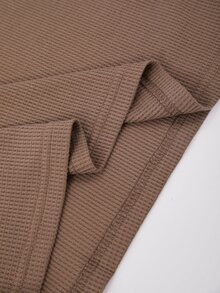 SHEIN Teen Boys Round Neck Long Sleeve Contrast Color Collar & Cuff Spring/Autumn T-Shirt - Coffee Brown - View 4
