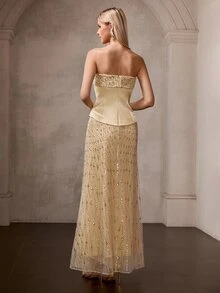MOTF Soiréza SPRING/SUMMER WOMEN'S YELLOW STRAPLESS RHINESTONE EMBELLISHED PARTY DRESS - Champagne - View 7