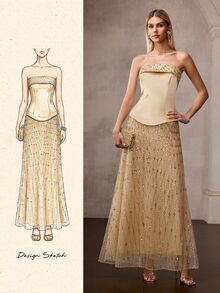 MOTF Soiréza SPRING/SUMMER WOMEN'S YELLOW STRAPLESS RHINESTONE EMBELLISHED PARTY DRESS - Champagne - View 11