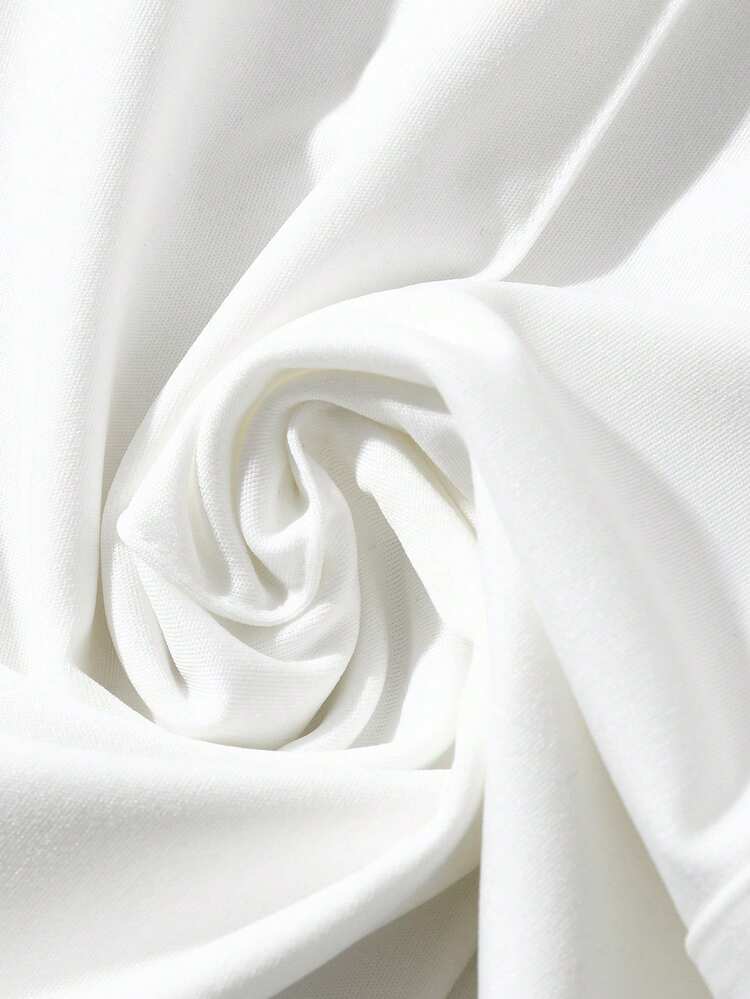 SHEIN Franclia 優雅白色收腰抹胸上衣 & 寬腿褲 2件套，抗皺垂墜面料，法式奢華風格配金屬扣，適合辦公、通勤、面試、商務、日常穿著、約會，百搭 - 白色 - 查看 5