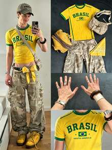 Resyla Men Men's Summer Street Style Cool Basketball Jersey Design With Letter Print White Short Top, Brazilian Style - Multicolor - View 3
