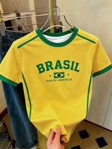 Resyla Men Men's Summer Street Style Cool Basketball Jersey Design With Letter Print White Short Top, Brazilian Style - Multicolor - View 4