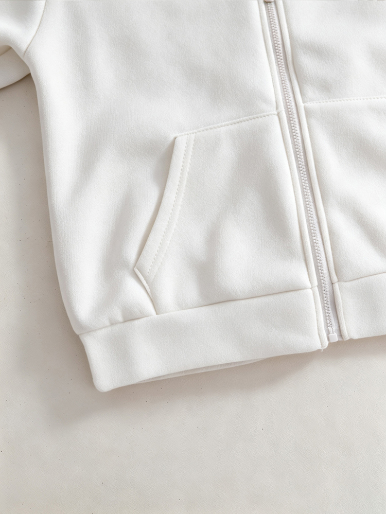 Autumn/Winter Tween Girls' Hooded Zip-Up Jacket - Streetwear Style, Warm Knit Fabric Suitable For Autumn/Winter, Slightly Oversized Fit Allowing Room For Growth, Perfect For School And Streetwear, Instantly Transforming Into A Vibrant Girl! - White - View 3