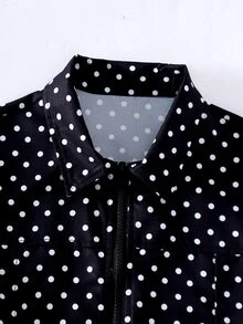 SHEIN Sparklyn 青少年女孩秋季休閒波點印花夾克 - 黑色 - 查看 7