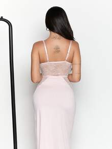 Dania Mndz Shop Gaun Maxi Wanita Warna Pink Muda Terang untuk Musim Panas, Gaun Korset Seksi untuk Pesta, Pernikahan, dan Klub, Dilengkapi dengan Bra Terintegrasi - Baby Pink - View 2