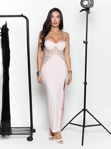 Dania Mndz Shop Gaun Maxi Wanita Warna Pink Muda Terang untuk Musim Panas, Gaun Korset Seksi untuk Pesta, Pernikahan, dan Klub, Dilengkapi dengan Bra Terintegrasi - Baby Pink - View 1
