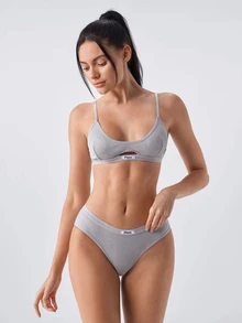 Loungeista Women's Lace Strap Bra And Triangle Panty Casual Daily Lingerie Set - Grey - View 4
