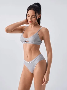 Loungeista Women's Lace Strap Bra And Triangle Panty Casual Daily Lingerie Set - Grey - View 5