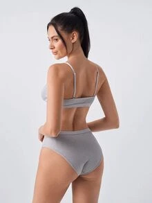 Loungeista Women's Lace Strap Bra And Triangle Panty Casual Daily Lingerie Set - Grey - View 2