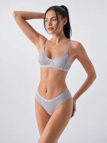 Loungeista Women's Casual Daily Spaghetti Strap Bra - Grey - View 3