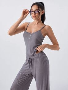 Loungeista Striped Soft Casual Camisole Loungewear Pajama Set - Navy Blue - View 7