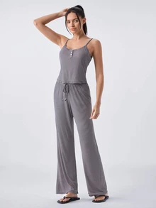 Loungeista Striped Soft Casual Camisole Loungewear Pajama Set - Navy Blue - View 4