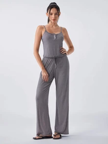 Loungeista Striped Soft Casual Camisole Loungewear Pajama Set - Navy Blue - View 3