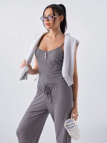 Loungeista Striped Soft Casual Camisole Loungewear Pajama Set - Navy Blue - View 6
