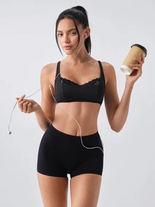 Loungeista Lullawish Women's Solid Color Romantic Lace Patchwork Wireless Bra - Black - View 6