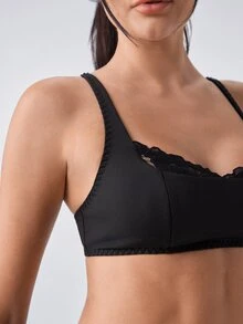 Loungeista Lullawish Women's Solid Color Romantic Lace Patchwork Wireless Bra - Black - View 5
