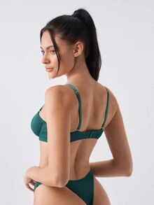 Loungeista 2pcs Set Underwire 1/2 Cup Lift & Gather Minimalist Comfortable High Elasticity High Support Women's Bra Set - Dark Green - View 2