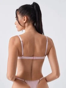 Loungeista Women's Simple Solid Color Lace Trim Bra And Panty Set  For Everyday Wear Casual Without Padding - Pink - View 2