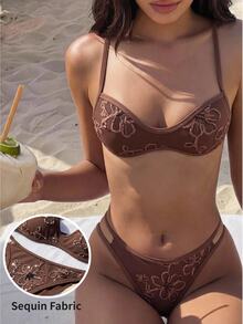 Bonvoyette Women's Sexy Tropical Beach Party Vacation Swimwear Set Brown Summer - Brown - View 2
