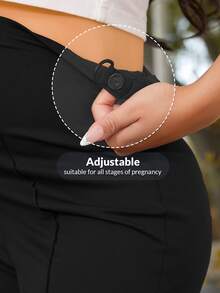MaterniWear Solid Color Maternity Flare Pants With Adjustable Waist Fall - Black - View 6