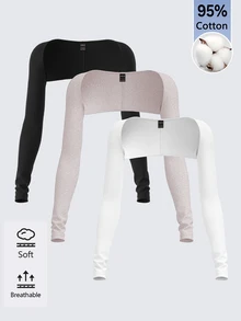 SHEIN BASICS 女款休閒運動街頭風運動休閒棉質多功能純色背心，健身運動用，黑色、紫色、全白，適合秋季健身運動 - 彩色 - 查看 1