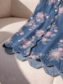 SHEIN MOD A字型修身中长牛仔裙，时尚百搭 - 中等水洗藍 - 查看 5