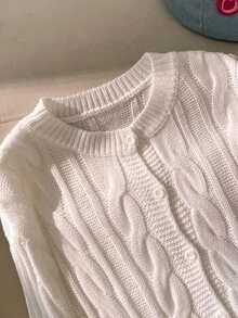 SHEIN Girls' Fashion Casual Fresh Short Solid Color Autumn/Winter Hooded Knit Cardigan Sweater - Pink - View 6