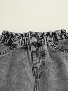 SHEIN Baby Girl Bow Trim Pocket Casual Jeans Autumn Fall - Grey - View 4