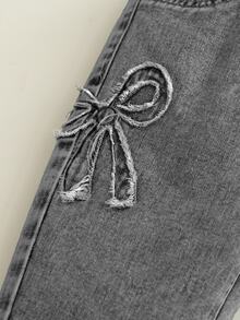 SHEIN Baby Girl Bow Trim Pocket Casual Jeans Autumn Fall - Grey - View 7