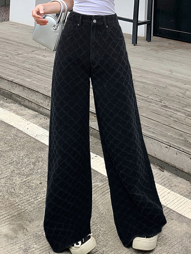 DAZY Women's Casual Loose Fit Patterned Jeans School Cute Tops - Black - View 7