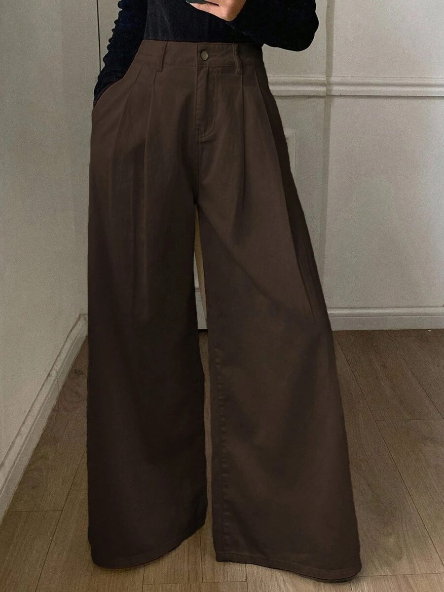 DAZY Autumn New Loose Casual Brown Wide-Leg Women Jeans - Brown - View 1
