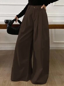 DAZY Autumn New Loose Casual Brown Wide-Leg Women Jeans - Brown - View 3