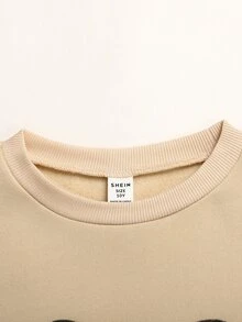 SHEIN 青少年女孩長袖運動衫愛心印花套裝休閒日常街頭風2件套穿搭 - 彩色 - 查看 4