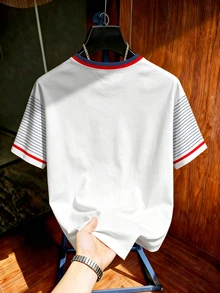 Aesthetic Post Men's Puerto Rico Letter Print Graphic T-Shirt,Navy And White,Summer,Streetwear,Vacation Casual Ringer Neck Short Sleeve Top For Football Soccer Fans - Multicolor - View 4