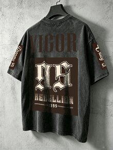 Manfinity EMRG Men's VIGOR Letter Washed Cotton T-Shirt - Black - View 4