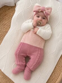SHEIN Newborn Baby Colorblock Round Neck Long Sleeve Hat Romper Autumn Fall - Multicolor - View 2