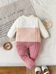SHEIN Newborn Baby Colorblock Round Neck Long Sleeve Hat Romper Autumn Fall - Multicolor - View 4