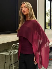Aloruh 女款純色時尚披肩領優雅酒紅色襯衫，外出上衣、約會上衣、婚禮賓客、教師穿搭 - 酒紅色 - 查看 5