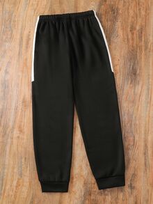 SHEIN Kids Tween Boy Casual Street Style Sports Webbing Knit Sweatpants Long Pants Suitable For Commuting School Daily Casual Vacation Travel Suitable For Sports Suitable For Spring Summer Autumn Winter - Black - View 5