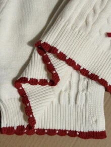 SHEIN 女童秋冬時尚可愛圖案百搭針織開襟衫，附蝴蝶結與鈕扣，柔軟面料，修身短版設計優化比例，易搭配牛仔褲與裙子，適合居家、聚會、外出、購物、上學等多種場合 - 白色 - 查看 6